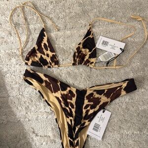 NWT Weworewhat Delilah Bikini Bottom, Micro Triangle Top, Women's Cowhide $190